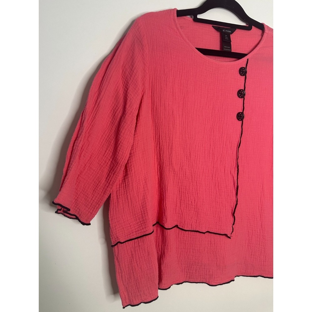Ali Miles Pink Cotton Gauze Asymmetrical Button Blouse 3/4 Sleeve Petite Medium - Picture 4 of 10